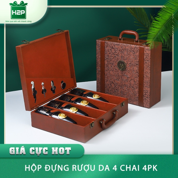 HỘP RƯỢU DA 4 CHAI HDRD-49